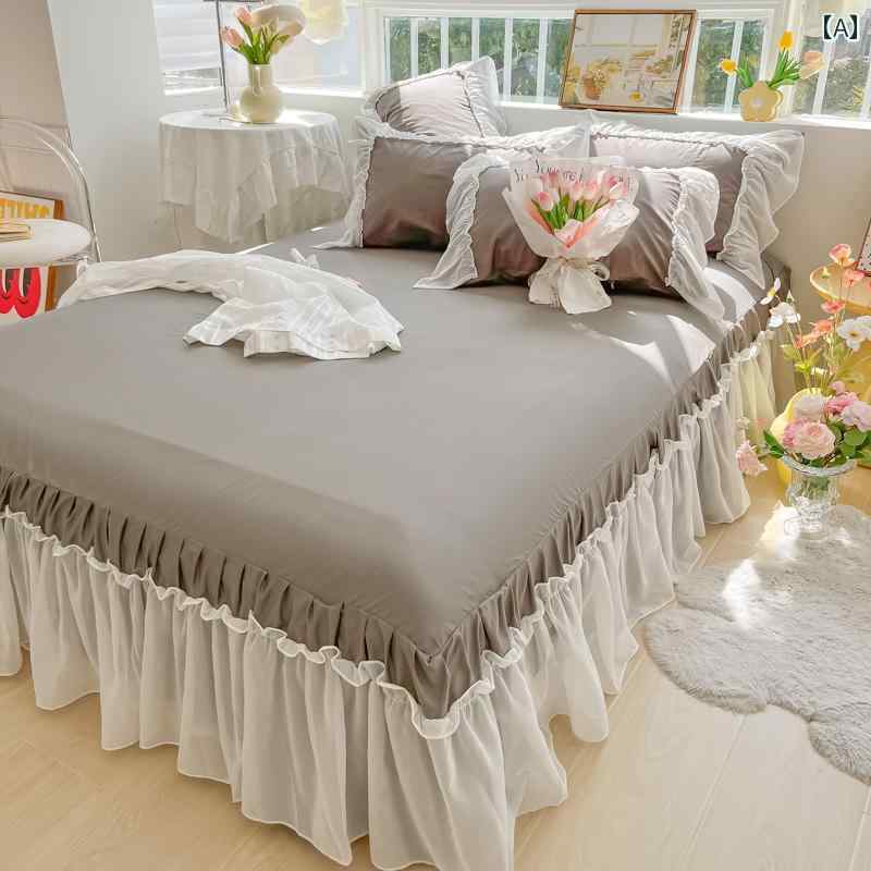 ベッド スカート カバー シフォン 菌類 白糸 縁 綿 ベッド スカート ワンピース シモンズ 滑り止め 防塵 保護 カバー 寮 ベッドスプレッド