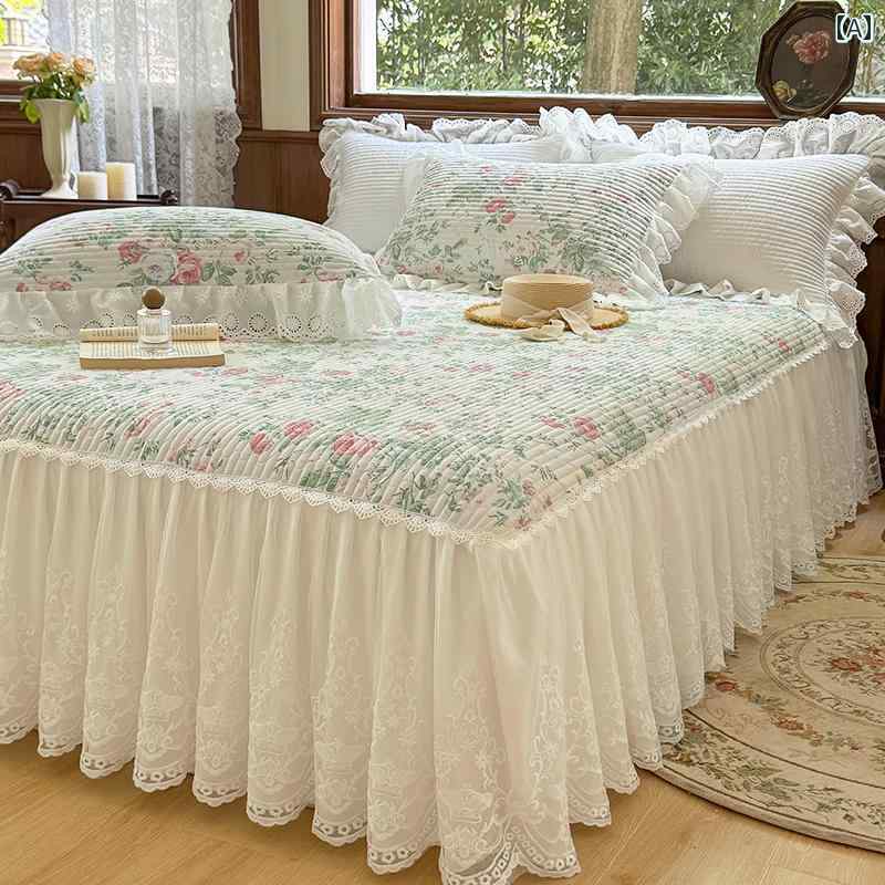 ベッド スカート カバー プリンセス 花柄 綿 レース キルティング ベッド スカート シングル シーツ 付き カバー 4 シーズン ユニバーサル エプロン