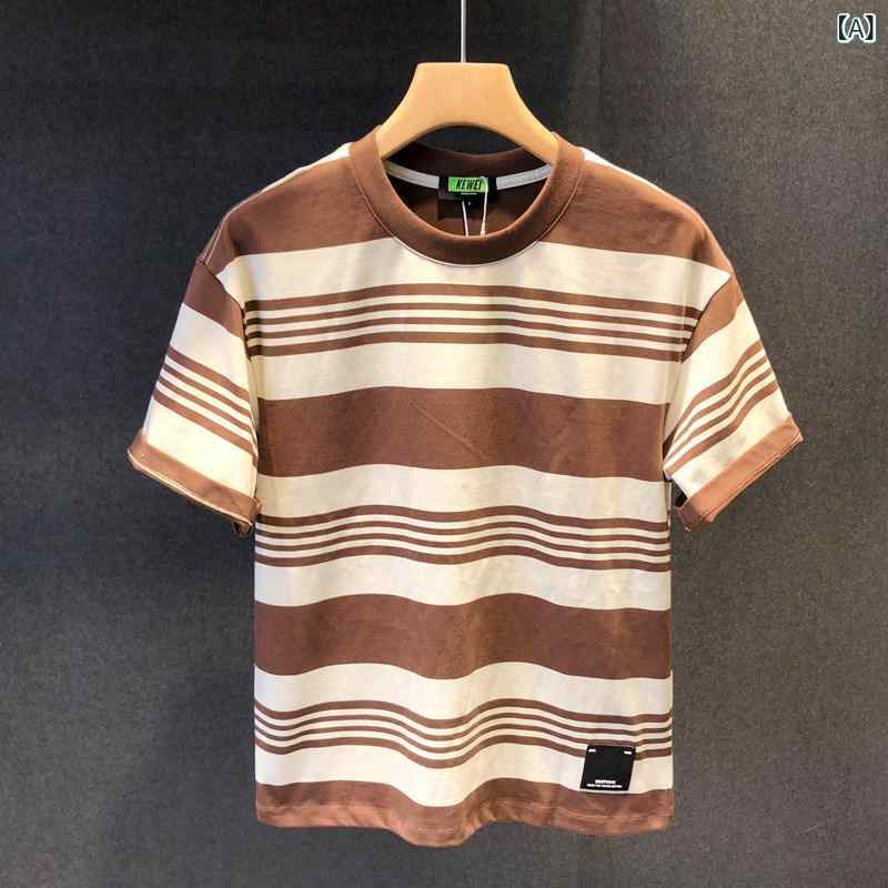 ストライプ Tシャツ メンズ ストライプの 夏の 半袖 Tシャツ メンズ ゆったり ラウンドネック 万能 カジュアル ファッション レトロ