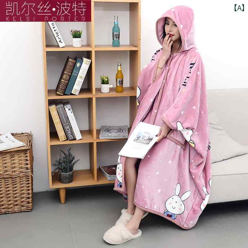 かわいい 着る毛布 秋冬用 厚手 暖かいお 昼寝用 ブランケット フランネル エアコン ボタン 開き マント な 瞑想用 多機能