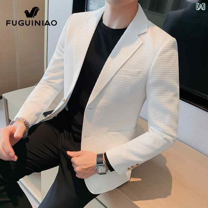 スーツ ジャケット メンズ Fuguiniao 白 スーツ メンズ ハイエンド ビジネス フォーマルウェア シングル 2024 秋冬 カジュアル ジャケット