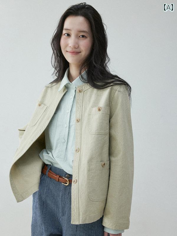 キルティング 上衣 レディース 洋芥子 VOOE 無地 ラウンドのど首 シングル乳ぶさ 上衣 厚地の外套 レディース 25 春 心地よい とっ始め