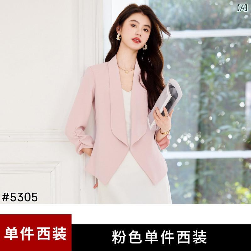 背広 上衣 表現スタイル レディース サクラ色の 弱められた 背広 上衣 レディース 夏 薄っぺら 2025 心地好い 小っちゃい 七分袖 シフォン