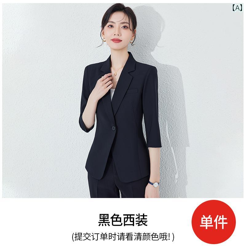 スーツ ジャケット スタイル レディース 女性用 黒の 七分袖 スーツ ジャケット 夏の 薄手 スタイル 高級 プロ ジュエリー ストア ホテル マネージャー 作業着
