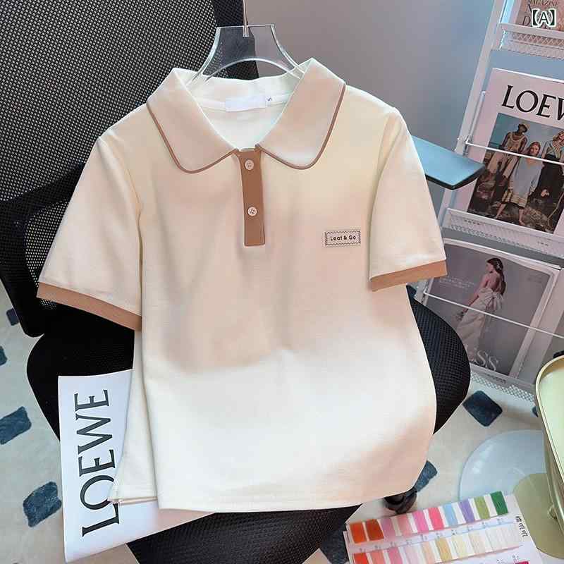 レディース ポロシャツ シンプル 大きいサイズ 婦人服 2025夏 ゆったり カレッジ 風 ポロシャツ 半袖 Tシャツ レディース 万能 トップス