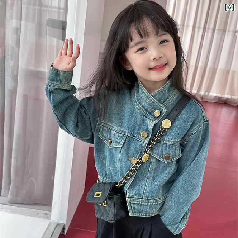 キッズ デニムジャケット かっこいい 女の子 レトロ ショート ジャケット 2024年 子供服 子供用 デニムジャケット 韓国 おしゃれ トップス 春服