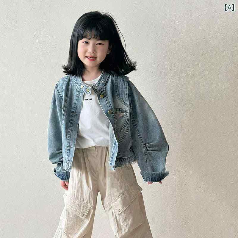 キッズ デニムジャケット かっこいい 子供用 春の 野球 ジャケット 女の子 デニムジャケット 2025 春 中学生と 高校生の おしゃれな デニム 服