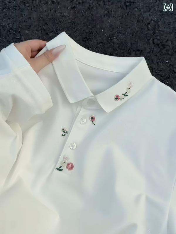メンズ ポロシャツ シンプル 英国 ヤッピー メンズ 服 花柄 刺繍 ポロシャツ 半袖 夏 アメリカン スタイル ストレート ショルダー Tシャツ ヘビーウェイト ハーフスリーブ