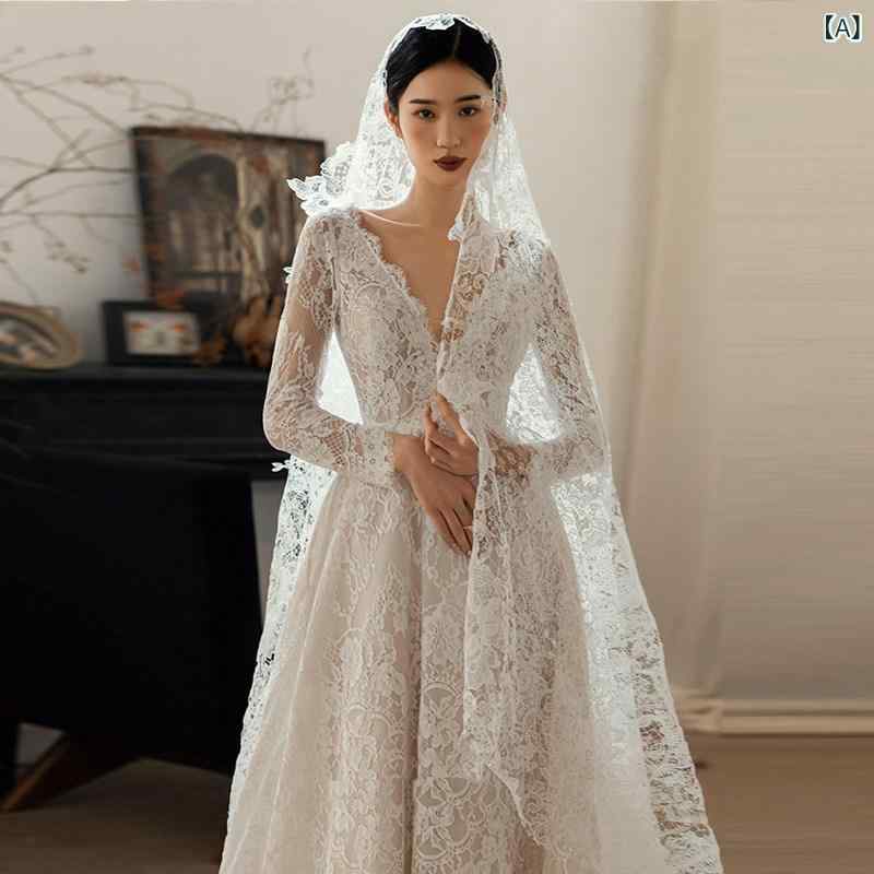 婚礼の儀 お召しもの  フランス共和国の スピード競技の 長袖の たわい無い 婚礼の儀お召しものの 花嫁御寮の 裾の Vのど首の 婚礼の儀持て成し お召しものの スコートの 御前上等 部屋着の 冬 ウェディングドレス-レディースファッション