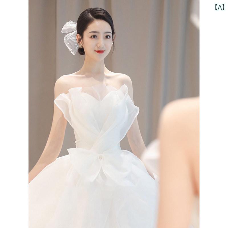 ウェディング ドレス ストラップレスの 軽い ウェディングドレスの 2025年の 花嫁の メイン 糸 小さい フランスの 外出 糸の 質感の 旅行 撮影 歓迎|LAONsChoice