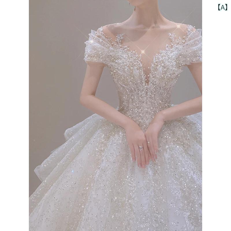 ウェディング ドレス フランスの 軽い ウェディングドレスの 花嫁 2025 ワンショルダー レトロ 重厚 高級 テクスチャ 小さい サイズ ウェディングドレス