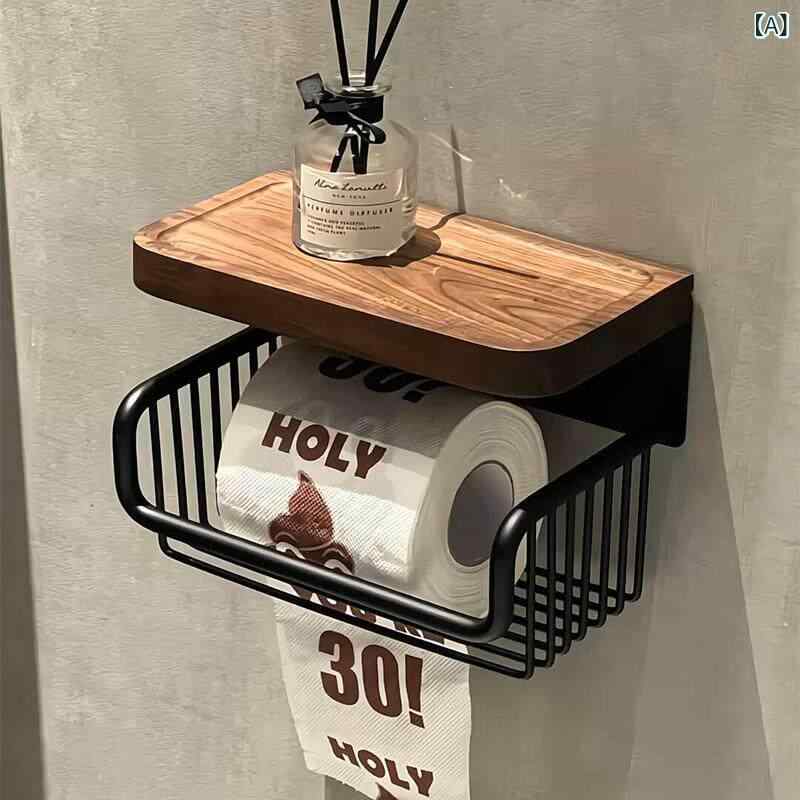 トイレットペーパー ホルダー 収納 レトロ 無垢材 ペーパー タオルホルダー ロール ホルダー バス ルーム 収納 ラック 多機能 パンチ フリー 壁掛け ホーム