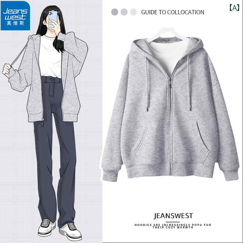 秋冬 レディース パーカー Jeanswest 春 グレー ジャケット レディース 春秋 2025 ゆったり フード付き セーター 裏起毛 カーディガン トップ X