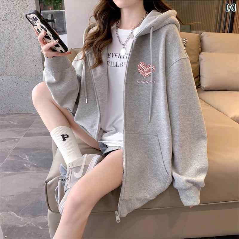 秋冬 レディース パーカー 高級 ビッグ 綿 フード付き スウェットシャツ 女性 秋冬 ウエスタン カーディガン 裏起毛の 厚手 カジュアル ジャケット