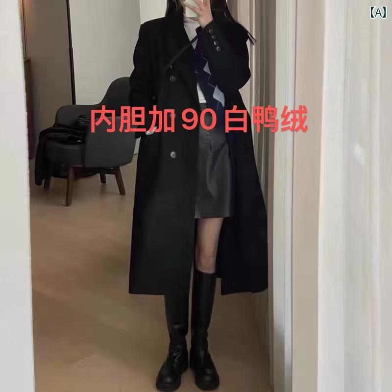 春秋 レディース トレンチコート レディース 厚手 ロング ブラック ウール コート 2024 秋冬 韓国 小さい サイズ 高級