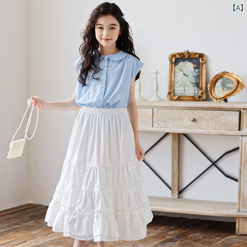 子供服 スカート カジュアル 中 大の 女の子用 カジュアル スーツ 2025年 ベビー シャツ トップスと スカート ツーピース 女の子用な 夏 スタイル