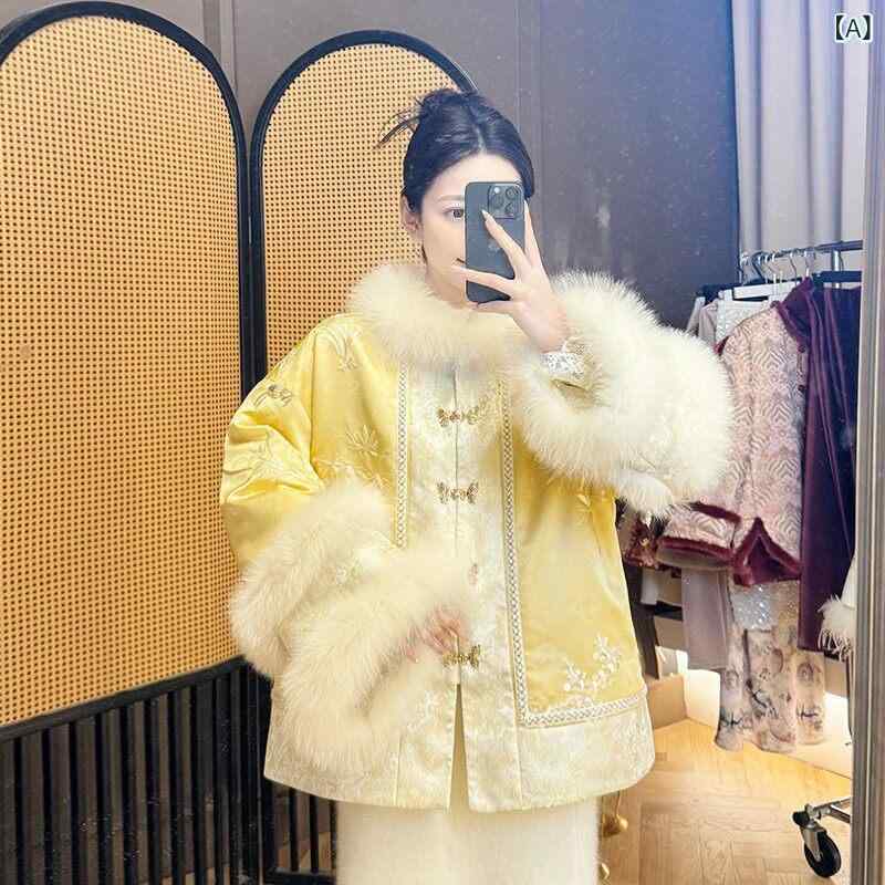 レディース 厚地の外套 ピーコート Guoguojiaの 瀬戸もの風 稲荷の 獣の皮の 襟の 落ちこむ 上衣 レディース 冬 2024 大時代お 金の 生あたたかい 厚地の外套
