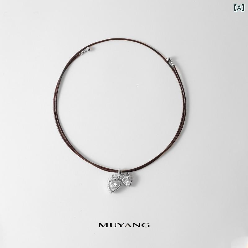 レディース ネックレス チェーン ガーリー Muyang MUYANG ダブル ハート ネックレス レディース ハイエンド ペンダント シンプル 雰囲気 アクセサリー セーター チェーン