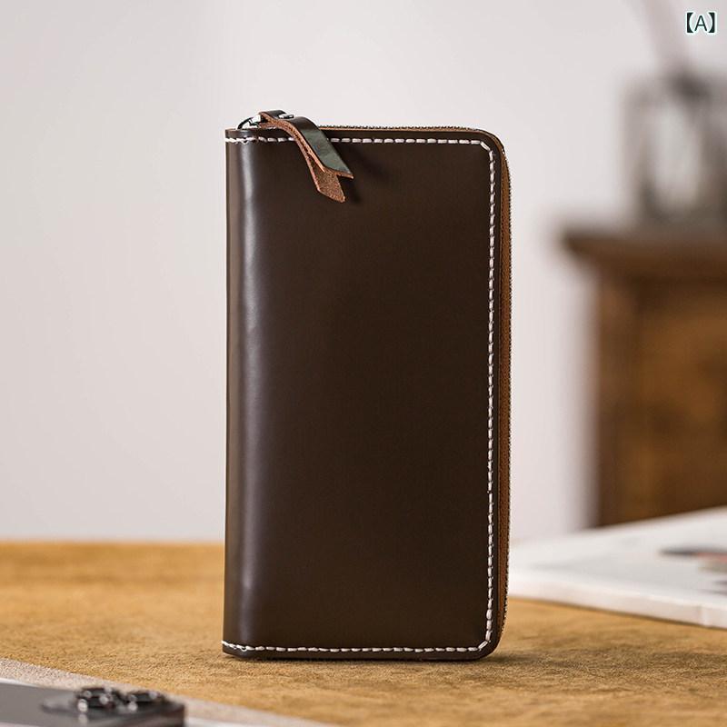 メンズ ウォレット 財布 手縫い 革 メンズ長財布 植物 タンニン なめし 牛革 複数の カードスロット 大容量 高級 軽量 クラッチバッグ|LAONsChoice