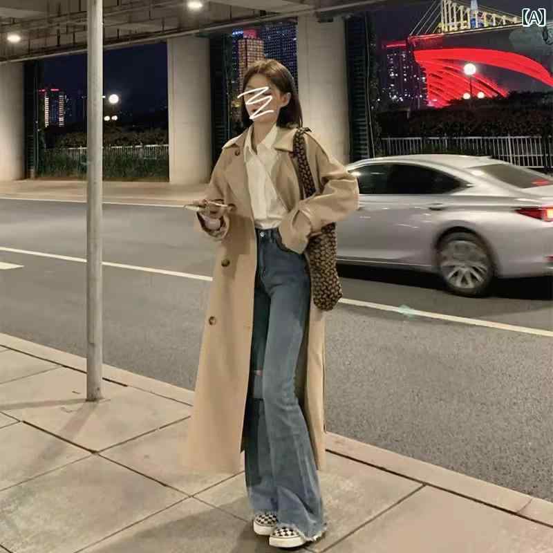 レディース トレンチコート 好いたらしいめ 成人女性用 韓国 カーキ 上衣 厚地の外套 ハイエンド 2024 烏兎 連合王国 弱められた 真っただ中 丈