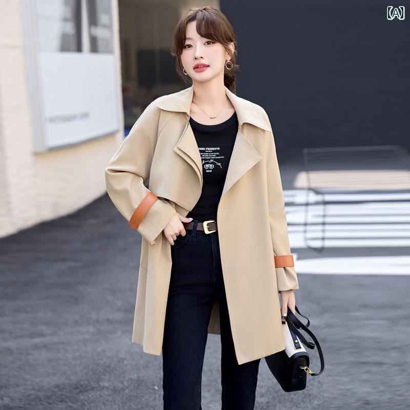 レディース トレンチコート きれいめ 小さい アンゴラ レッド ウィンドブレーカー レディース 服 2024 春秋 ゆったり な カジュアル ウエスト ミドル 丈 コート
