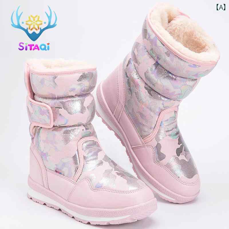暖かい スノー シューズ 親子の 冬 子供の 雪の ブーツ 革と 毛皮の 防水と 滑り止め 女の子 裏起毛と 厚手 男の子 大きい 綿の 靴 ふくらはぎの 真ん中