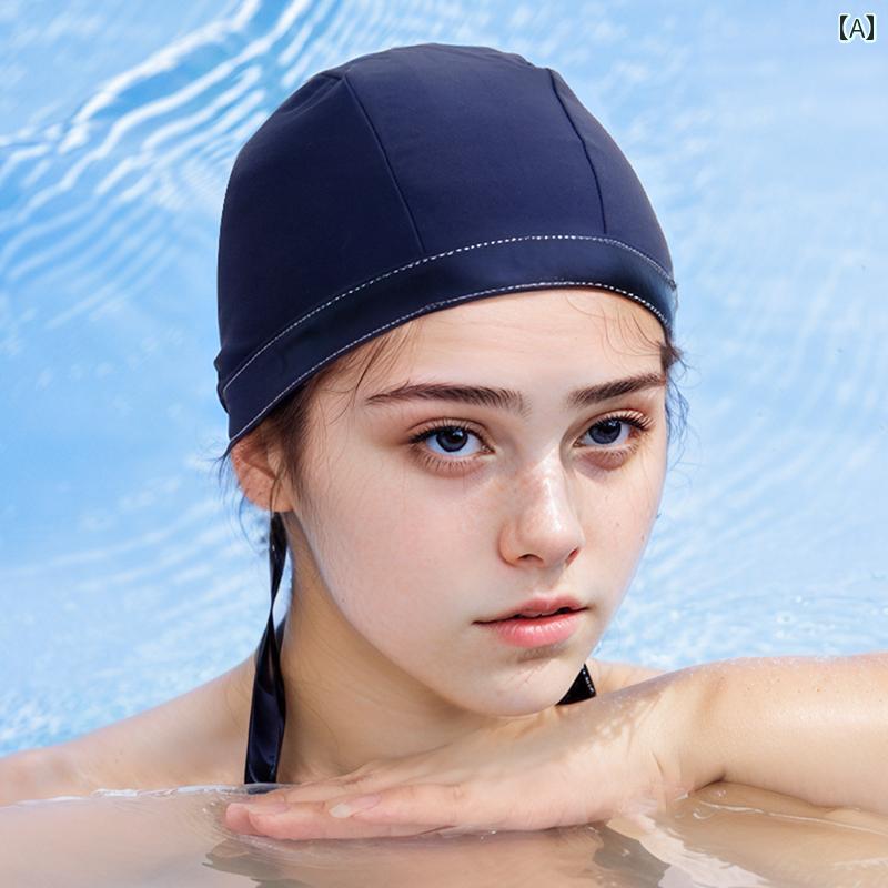 スイミング キャップ 水泳 フライングフィッシュ フューチャー スイミング キャップ レディース 頭を 圧迫 しない新 ファッション ロング ヘア 耳 保護 生地 ラージ ネイビー スタイル 温泉