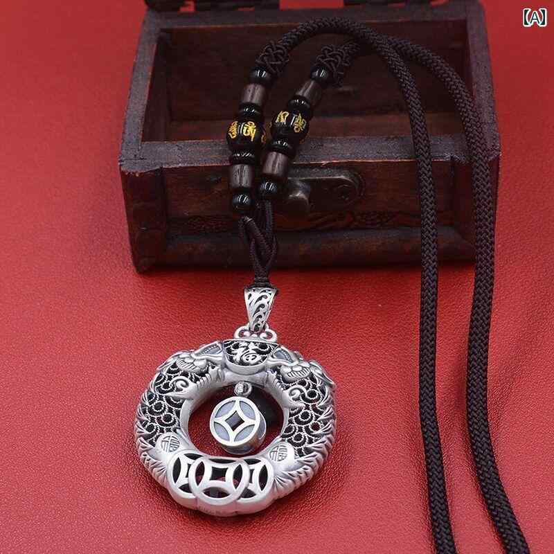 メンズ ペンダント アクセサリー ネックレス ダブルドラゴン ガーディアン 9999 スター リング シルバーネックレス ロング セーター チェーン レディース メンズ ペンダント レトロ ピース バックル新 コイン|LAONsChoice