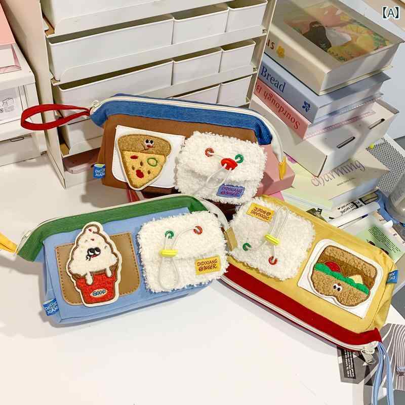 ペンケース 筆箱 カジュアル クマの ハンバーガー ペン ケース 収納 バッグ かわいい ジッパー イン 文房具 学生 文具 箱