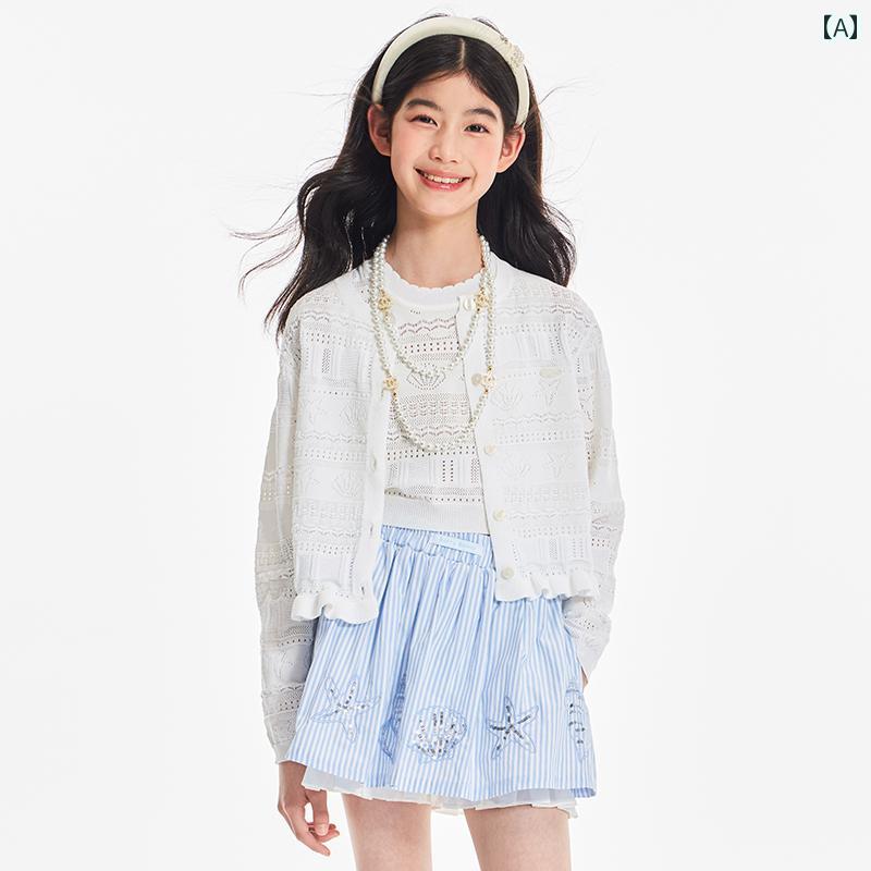 御嬢さん用 ジレー キッズ 編み物 バリー バニー ガールズ 綿津見 サンプロテクション ジレー 夏 M 大いさと L 大いさ 小わっぱ用 島 表現スタイル 冷やりとした 薄っぺら 上衣