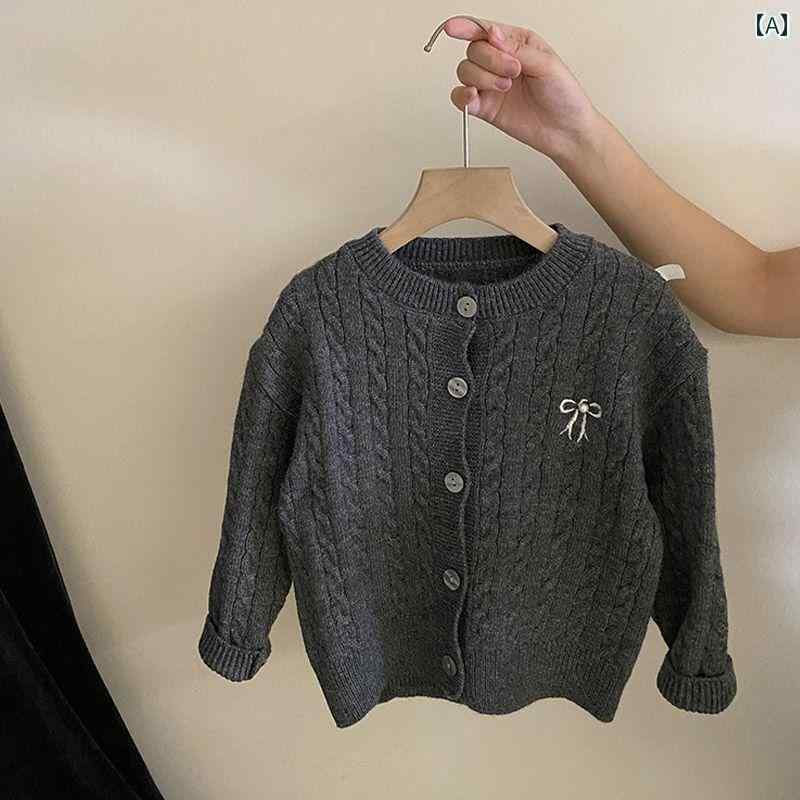 女の子用 カーディガン キッズ ニット ファッション シンプル 森の ニットカーディガン 春秋 スタイル 2024 子供の ベビー ガール セーター コート 秋