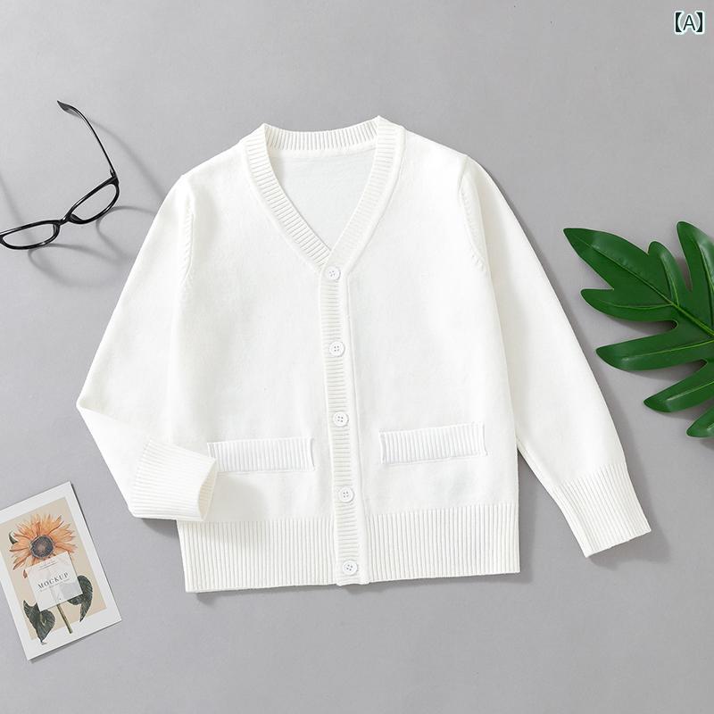 女の子用 カーディガン キッズ ニット 春秋 男の子 ニットカーディガン 洋装 中大 サイズ 子供 韓国 綿 セーター 子供用 カレッジ 風 スクール ユニフォーム