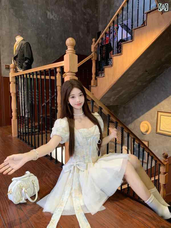 キュートな ドレス スタイル 大きめ サイズ 太め mm 夏 レディース 服 スプライシング フェイク ツーピース リボン ドレス 甘美 スリム 半袖 スカート