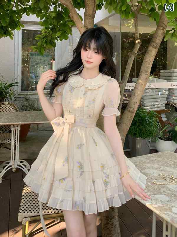 キュートな お召しもの 表現スタイル Blovelan Hualing Letter キュートで 愛くるしげな 年歯を 若返らせる お人形さん 色合い 刺しゅう メッシュ 半袖 衣装 亭主もち Xia Xin ドレス-レディースファッション