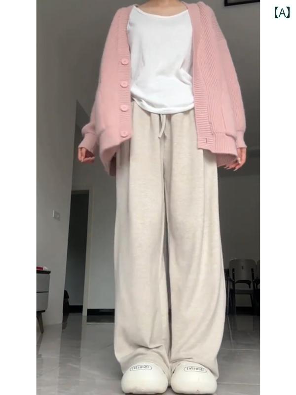 ワイド レッグ パンツ レディース ミルクティー カラー パンツ もち米 レディース 春 大きいサイズ 梨 体型 スリム な スタイル ワイド レッグ ストレート カジュアル