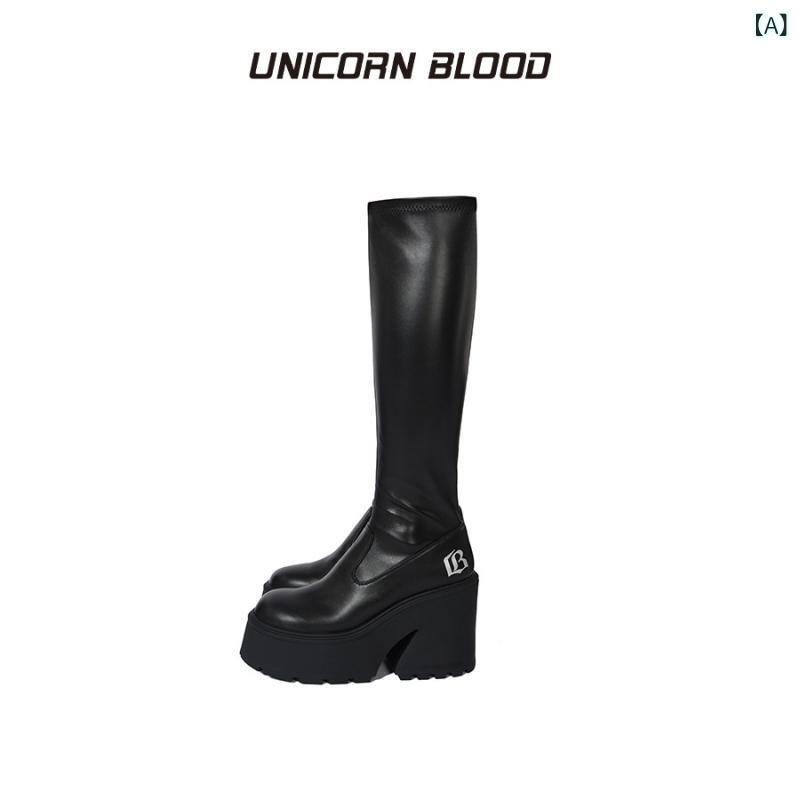 厚底 ブーツ レディース UnicornBlood 新型 厚底 ハイ スリミング 弾性 ファッション ブーツ 20 アップグレード 版|LAONsChoice