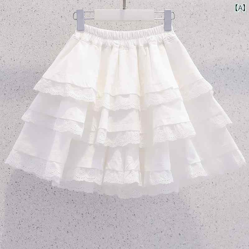 女の子用 スカート かわいい 女の子 白い スカート 夏の レースの 短い 2025 子供の ふわふわ ティアードスカート パンツ 薄手