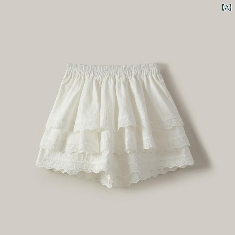 女の子用 おしゃれ ショート パンツ 60年代の ウォッシュ コットンの 子供用 レース スカート パンツ 女の子用 ティアードスカート M サイズと L サイズ 夏用 子供服