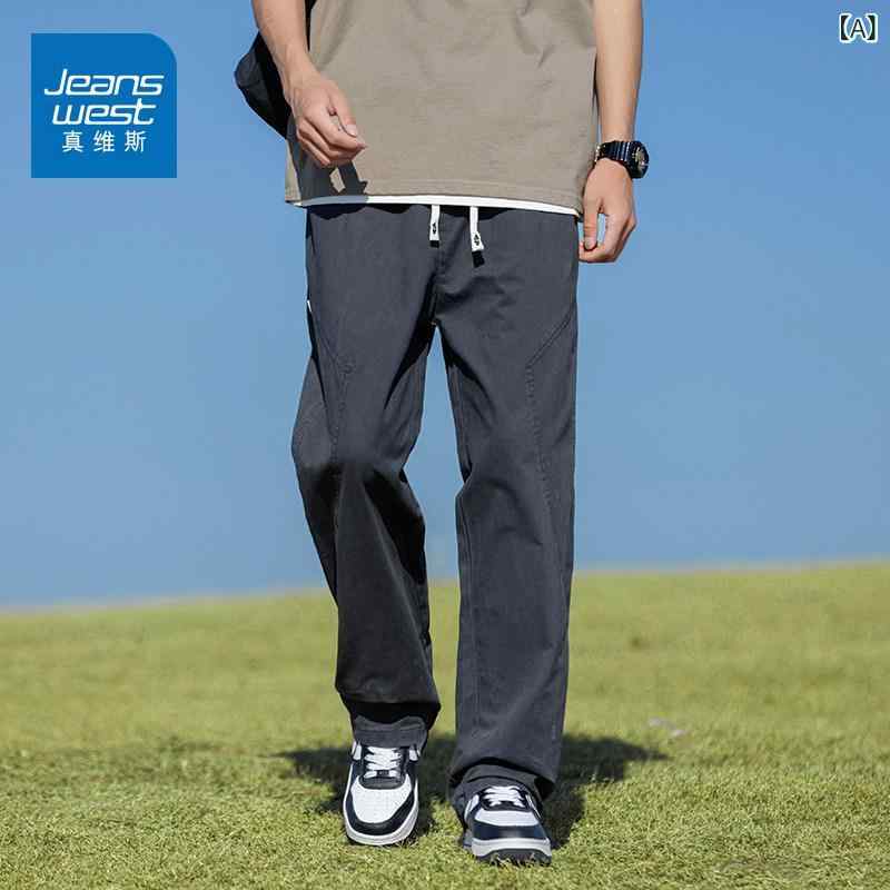 ゆったり メンズ ズボン Jeanswest 綿 カジュアル パンツ メンズ 2025夏 ゆったり ストレート ワイド レッグ 万能 スポーツ オーバー オール