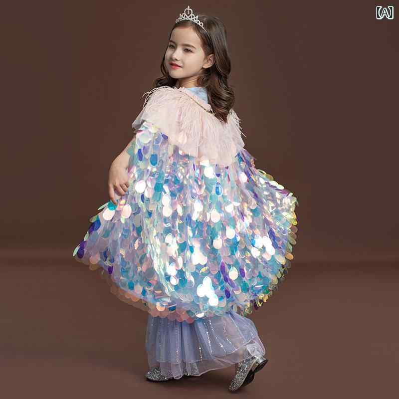 キッズ用 マント もの言う花 姫御前 妖精 ケープ 演技 御召しもの お嬢さん ちびっ子用 ハロウィン 人魚 スパンコール