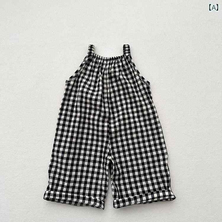 ジャンプスーツ カジュアル 子供用 女の子 オーバー オール 夏の 女児 韓国 西洋風 チェック 柄 サスペンダー ジャンプスーツ 子供用 おしゃれな カジュアル パンツ