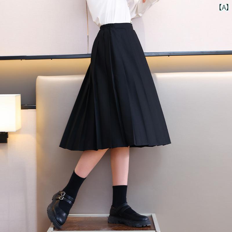 女の子 ロングスカート かわいい 女の子 プリーツスカート 子供用 春秋 スタイリッシュな 黒の スカート 春の ミドル 丈 カレッジ スタイル JK