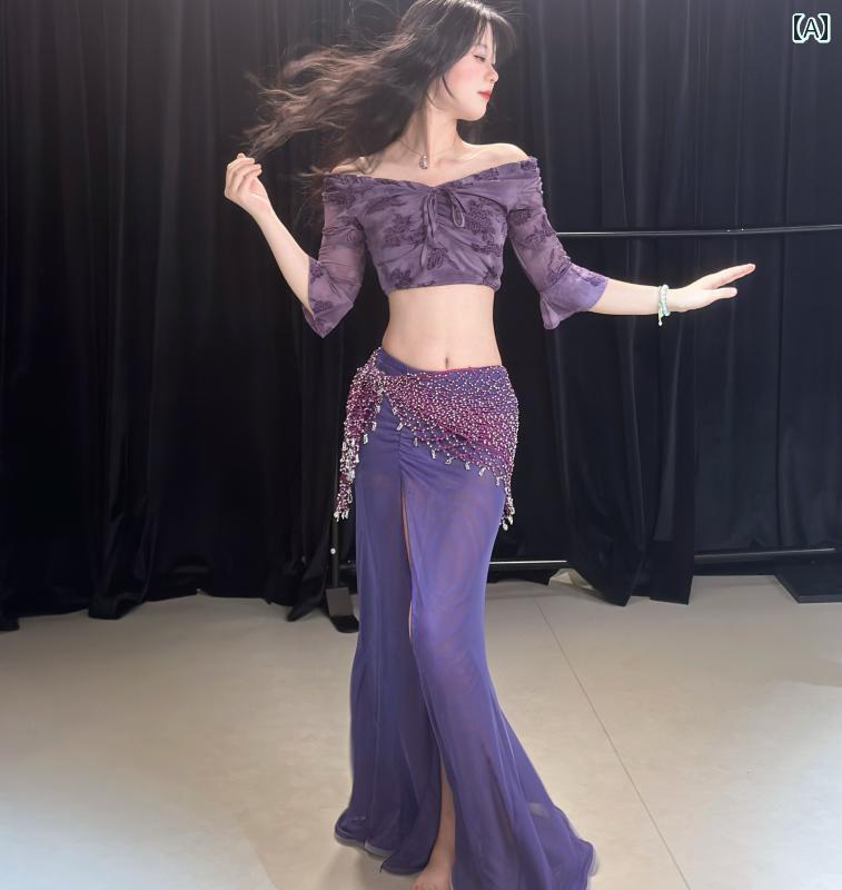 ベリー ダンス 衣装 ウェア Yuemeng Fenglu ベリーダンスの セット パフォーマンス 衣装 クラス 制服 魅惑的 トレーニング スーツ 紫 スリム 初心者