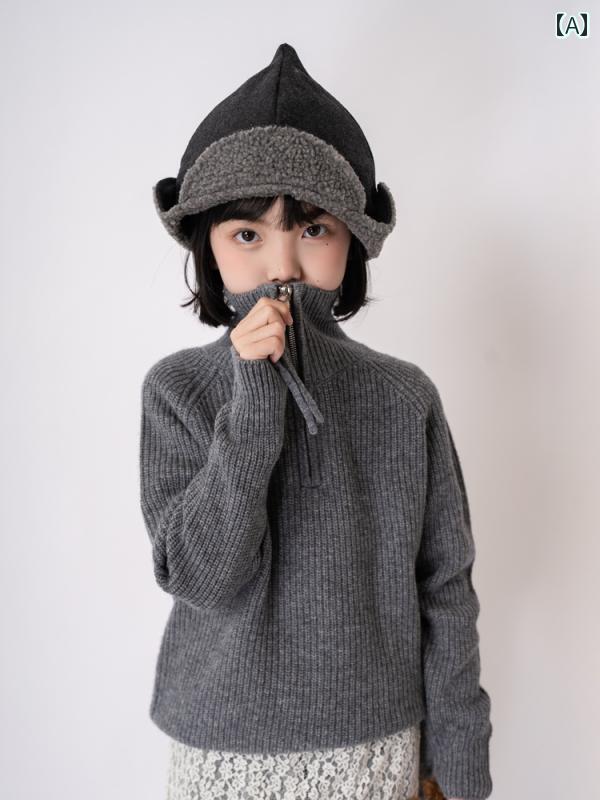 子供服 タートルネック ニット 100 ウール 女の子 ハーフ ジップ タートルネック 厚手 セーター 子供用 毛 秋冬 スタイル|LAONsChoice