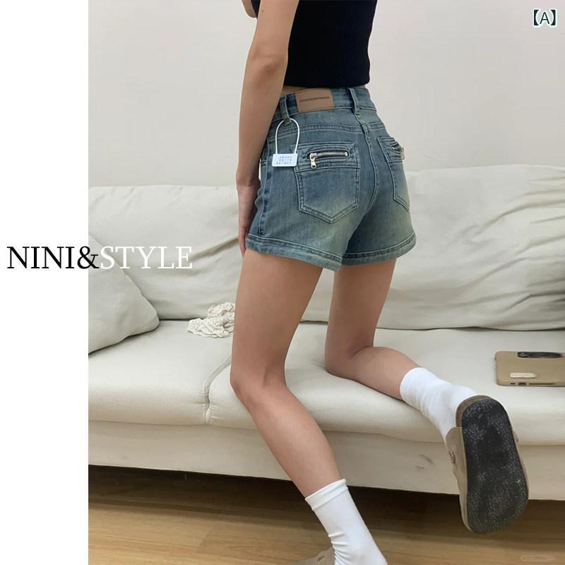 レディース ショート パンツ アメリカン ハイウエスト デニムショートパンツ レディース 2025夏 ホット ガール スタイル スリム タイト 薄型 aライン パンツ