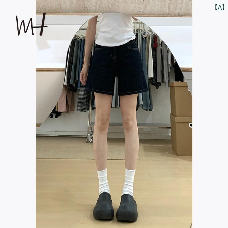 aライン ヒップ ショートパンツ アメリカン レトロ ダーク ブルー デニムショートパンツ レディース 2025 夏小 5点 ストレート チューブ スリム 4点 パンツ