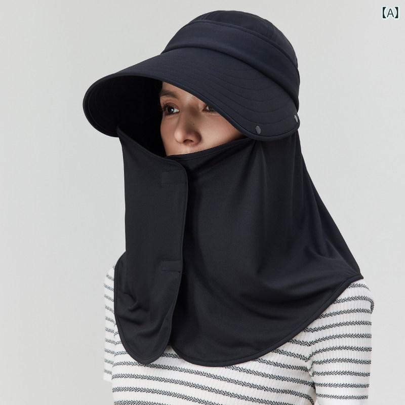 日焼け防止 サンハット 帽子 マスク UVBANANA 夏用 メイクアップ 日焼け防止 マスク つばの 大きい サンハット 女性用 紫外線 対策 フェイスカバー ネック ショール