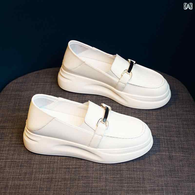 ナースシューズ 婦人 クッション 女性用 ホワイト シューズ 秋 2024 厚底 5 CM ローファー 革 ナース スリッポン スモール レザーシューズ