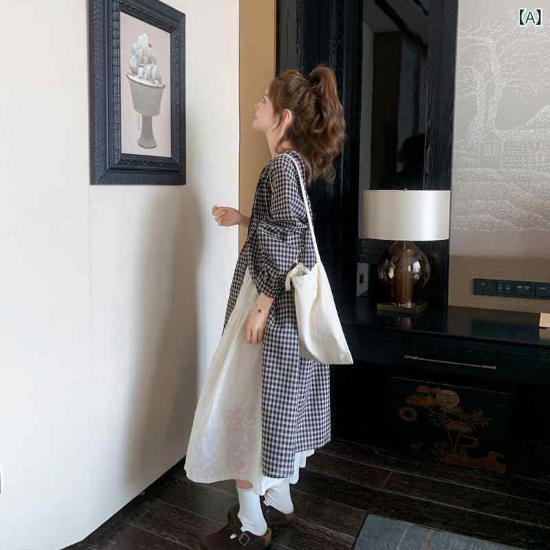 レトロ 衣装 レディース レトロ 照合のしるし 柄 プルオーバー 衣装 背広 成人女性用 2025 春 フレンチ表現スタイル 読みもの 風 重ね 着 ロング スコート 背広