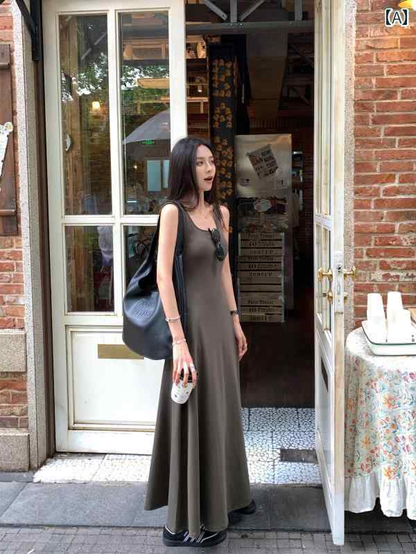 ニット ワンホン ワンピ ドレス 陳 美帆 ブラック パッド入り ニット ベスト ドレス レディース 夏 ノースリーブ ウエスト サスペンダー スクエアネック